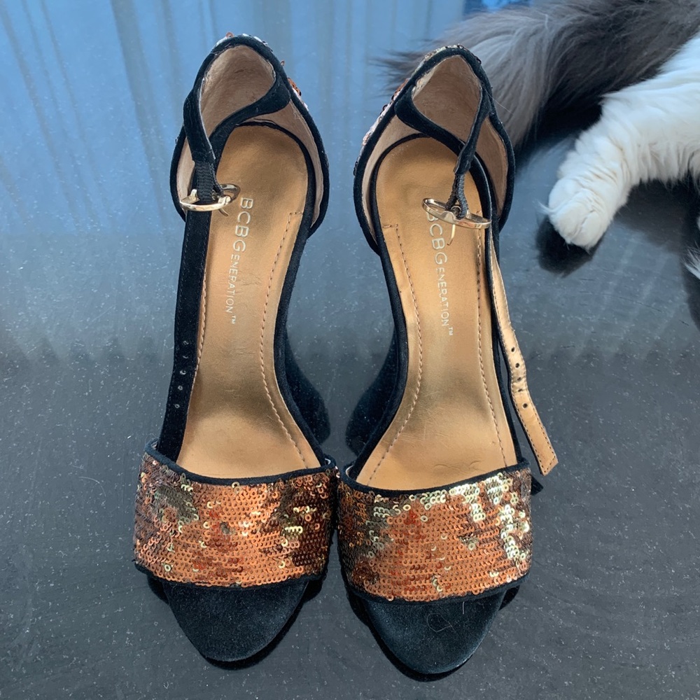 BCBG generation heels with gold sequins